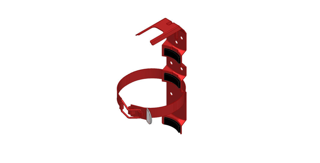 Amerex Model 818 red single-strap vehicle/marine bracket, part 01211-P001, for 4.25 in. cylinders