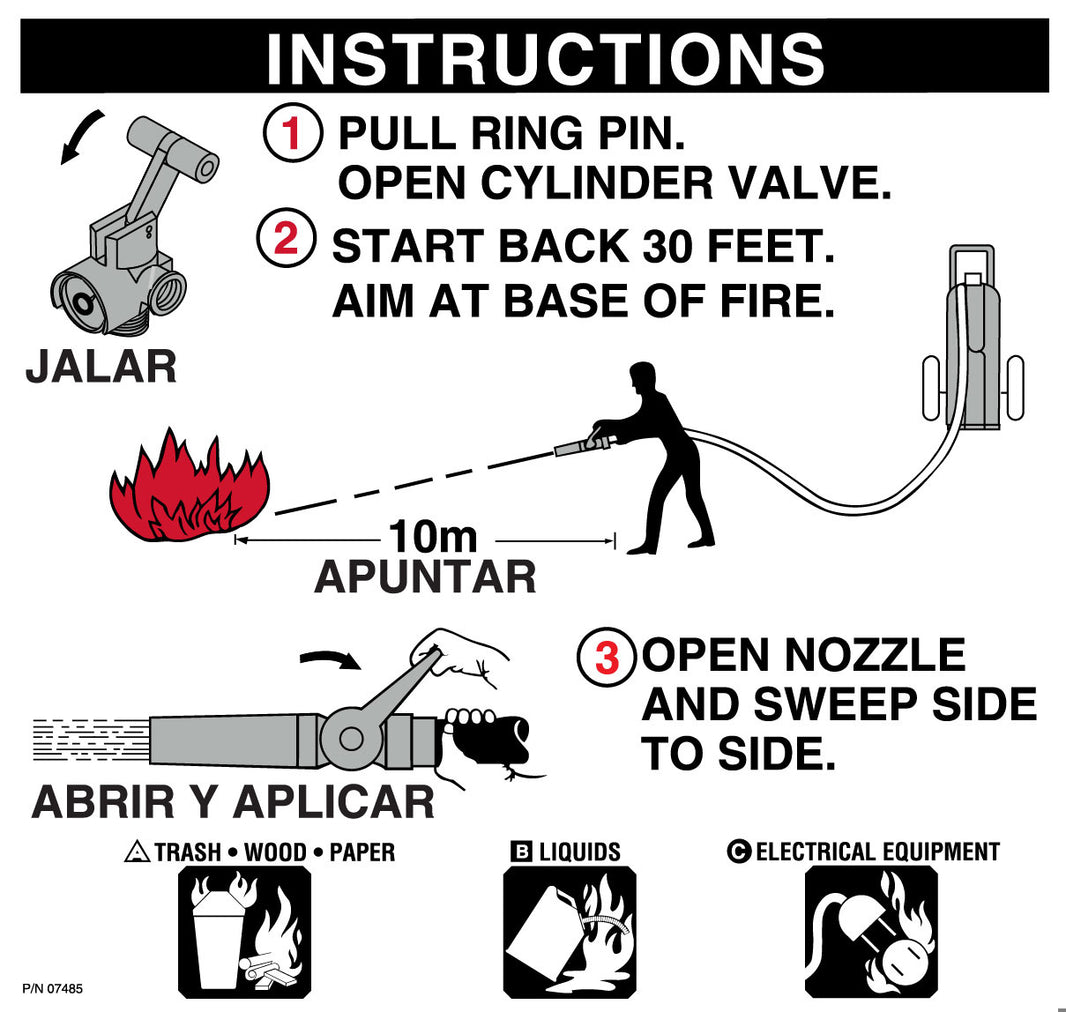 Amerex 07485 pictogram operating label, 150 ABC, for Amerex fire extinguisher models 467 and 470