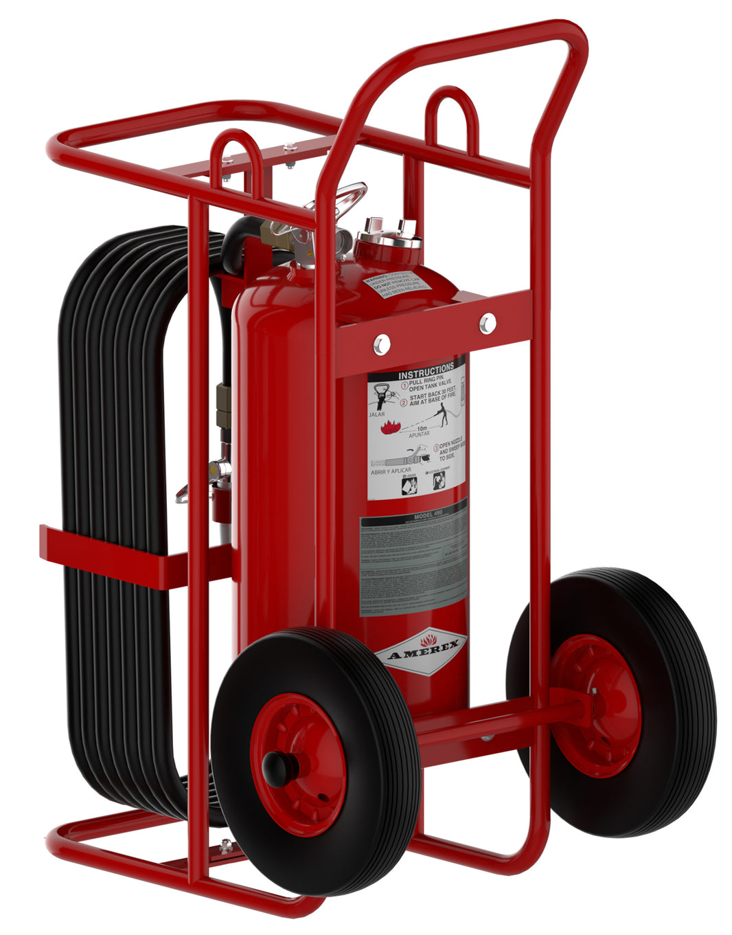 Amerex 490 125 lb stored pressure wheeled Purple K fire extinguisher on steel carriage