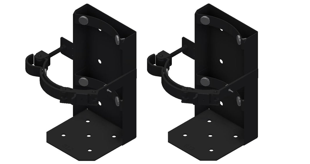 Amerex Model 812 black vehicle bracket assembly, part 12935, for 6 in. diameter fire extinguisher cylinders