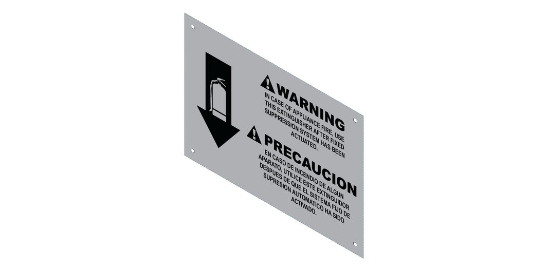 Amerex part 14669-P001 wet chemical caution placard printed in English and Spanish