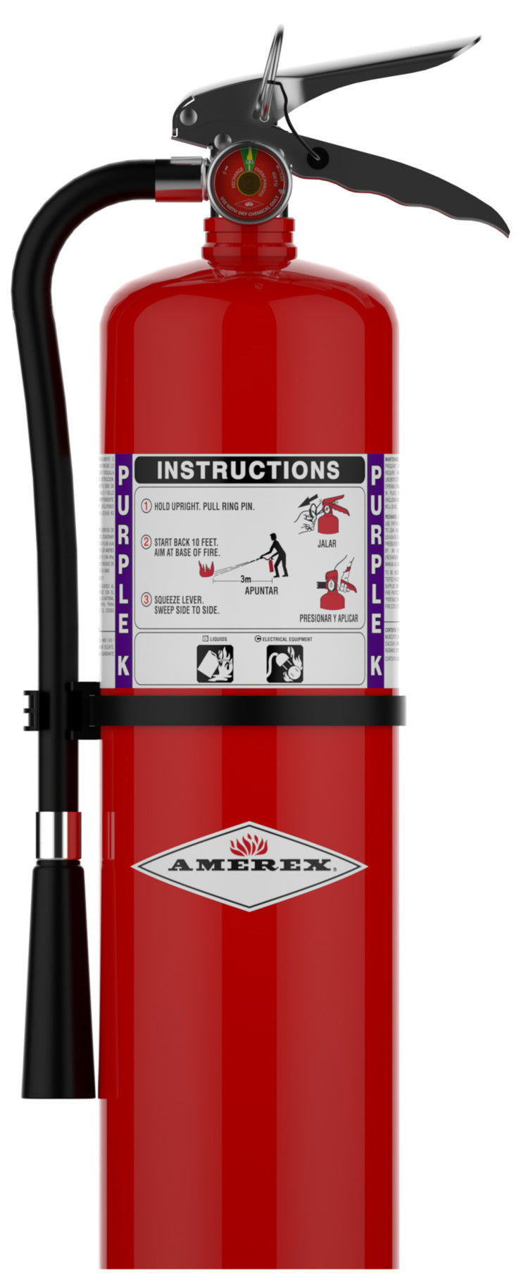Amerex B460 10 lb Purple K fire extinguisher rated 80B:C with brass valve, item 14965