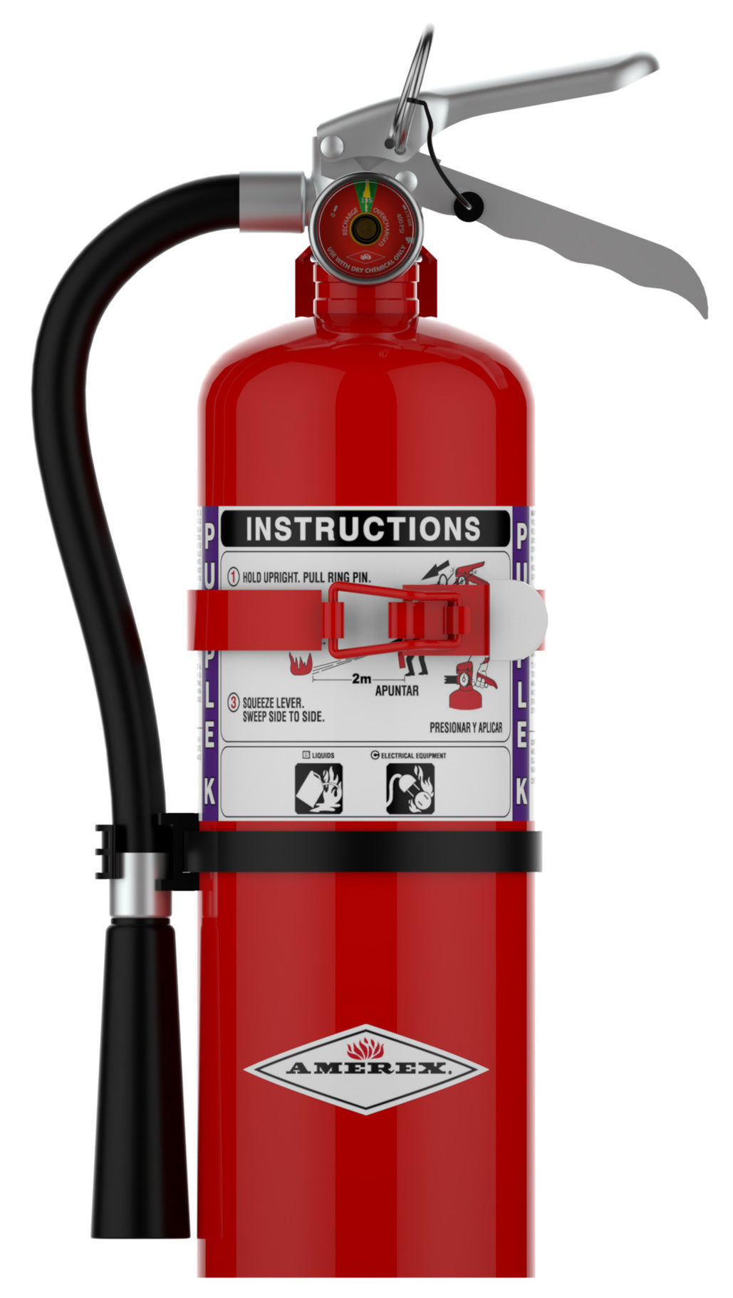 Amerex B479T 5 lb Purple K fire extinguisher supplied with vehicle mounting bracket