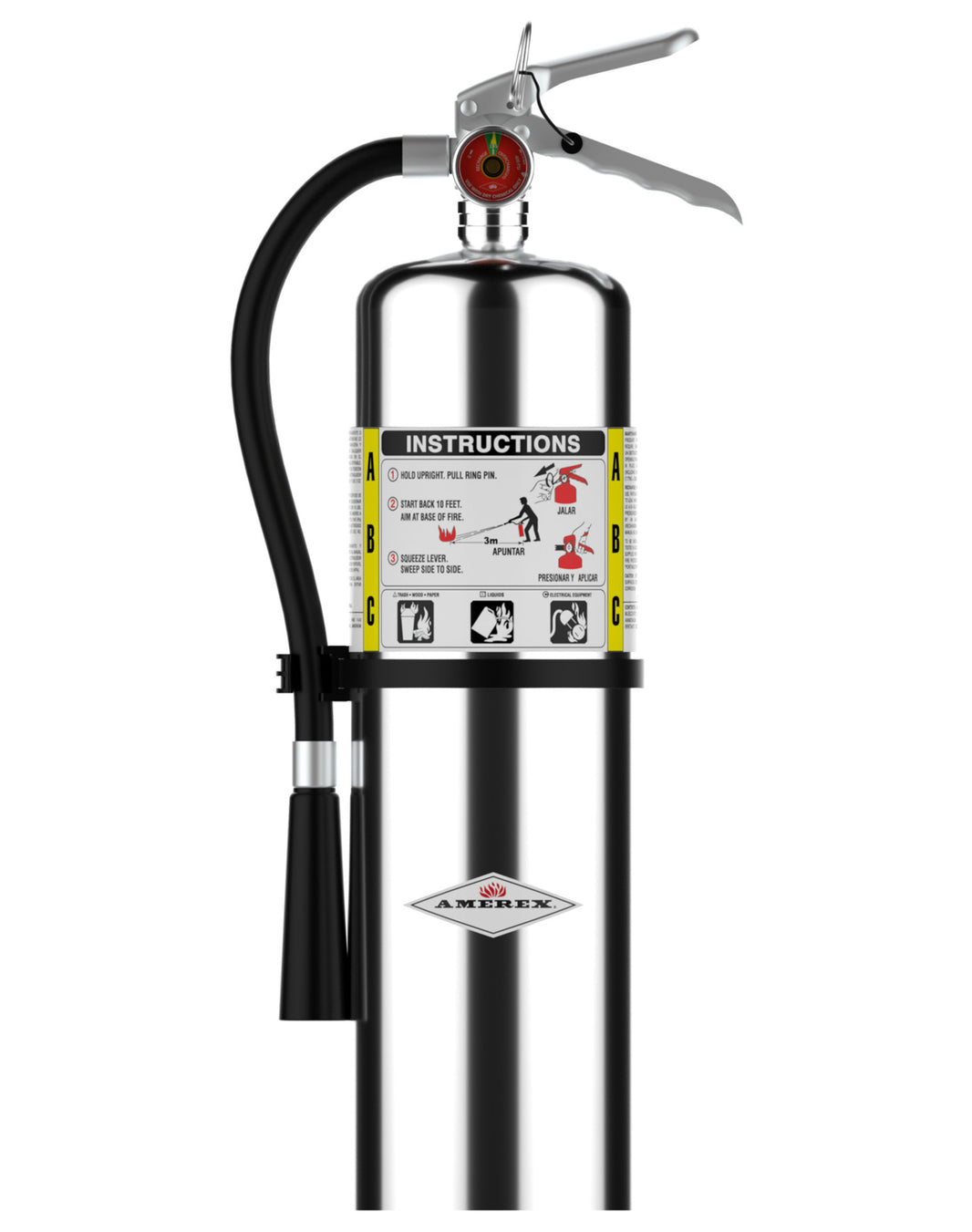 Amerex B456C chrome 10 lb ABC dry chemical fire extinguisher, front view
