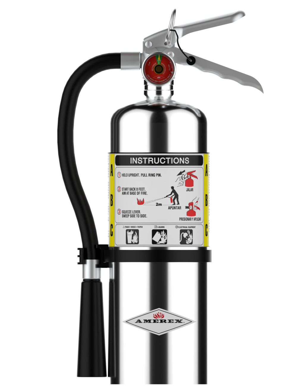 Amerex B500C chrome 5 lb ABC dry chemical fire extinguisher, front view