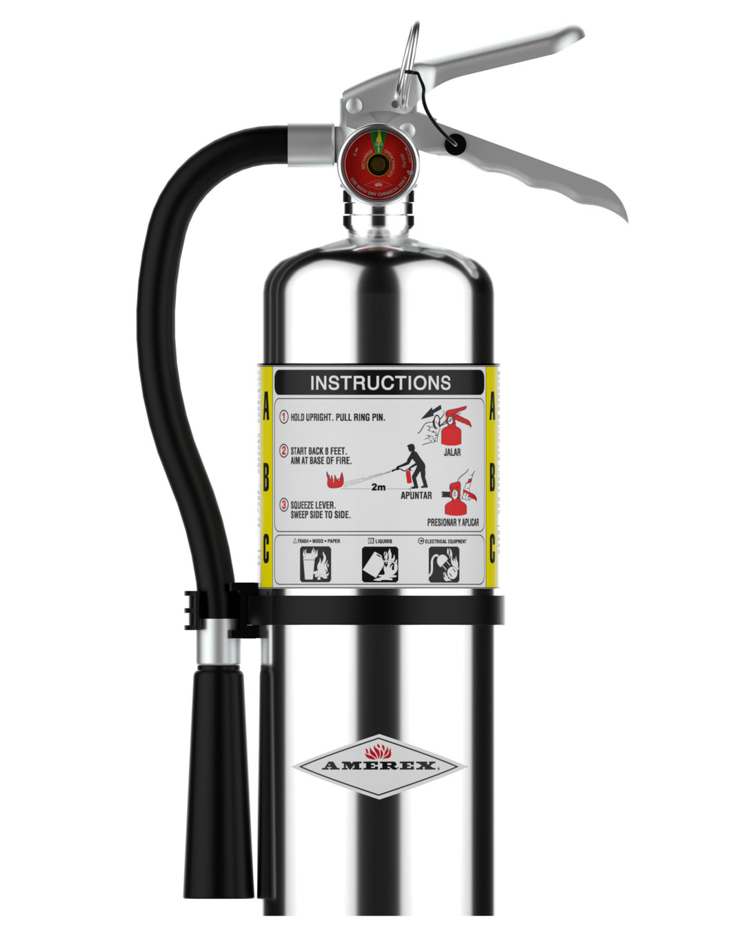 Amerex B500C chrome 5 lb ABC dry chemical fire extinguisher, front view