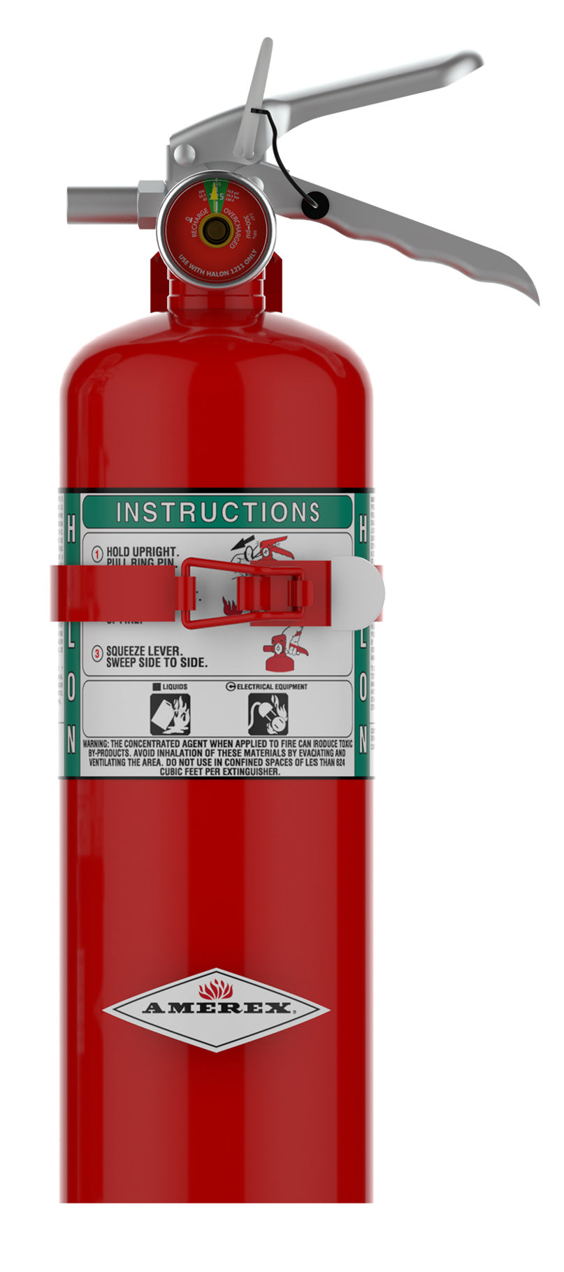 Amerex Model B355T 5 lb Halon 1211 fire extinguisher with vehicle and marine bracket, part 16036
