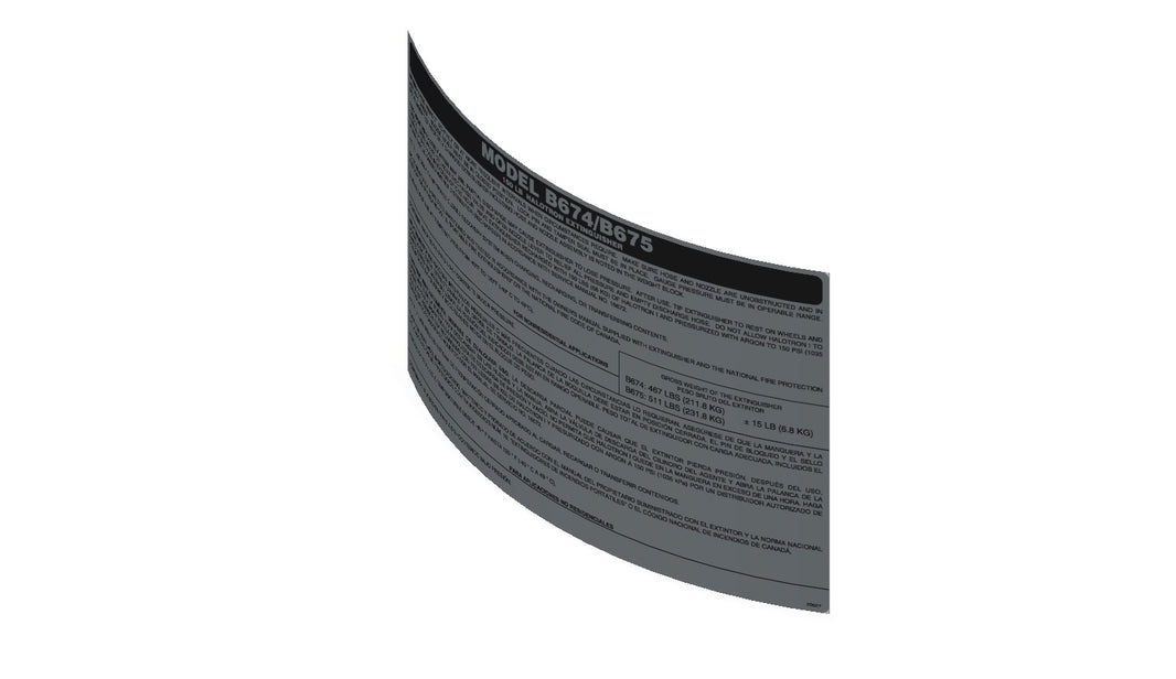 Amerex part 25027 nameplate decal for the B674/B675 150 HALO Halotron listing