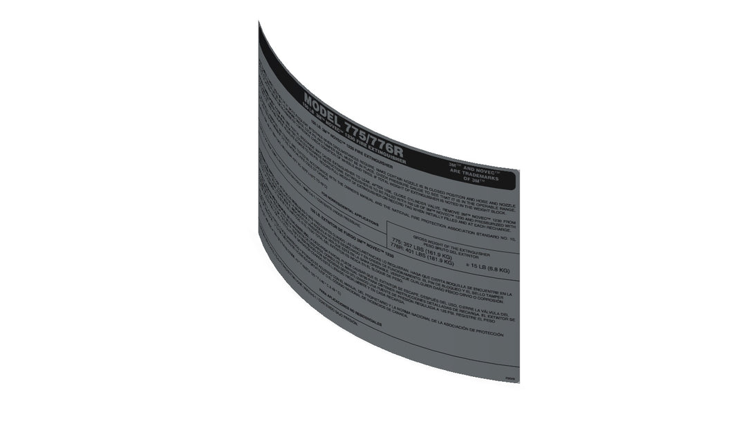 Amerex part 25029 replacement nameplate decal for the 775/776 150 NOVEC listing