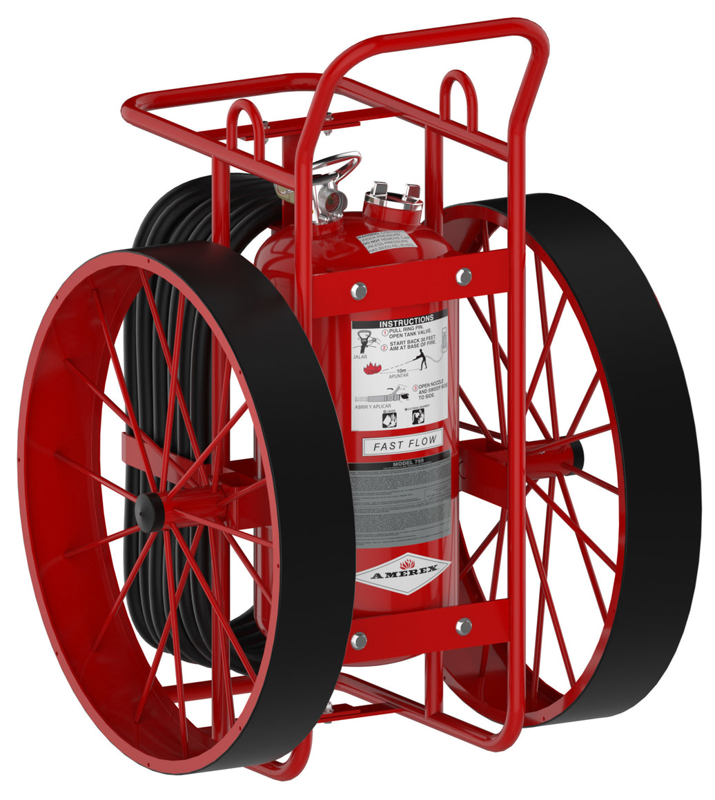 Amerex 759R 125 lb wheeled Purple K fire extinguisher with non-sparking rubber tread wheels