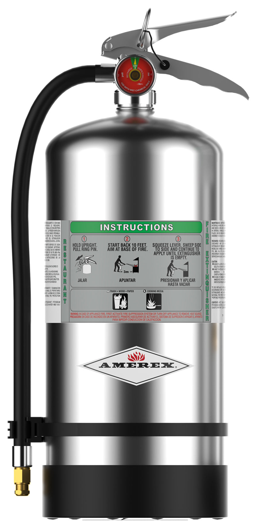 Amerex C260 6 liter wet chemical Class K fire extinguisher with stainless steel cylinder