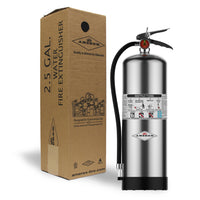 Amerex Model 240 2.5 gallon water fire extinguisher pictured with its shipping carton