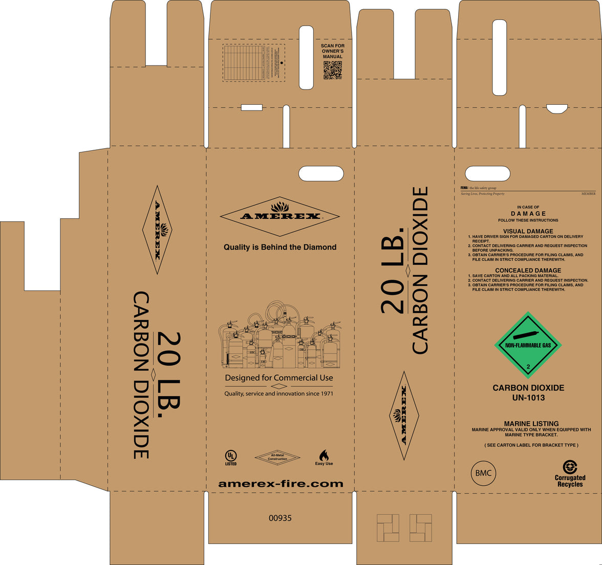 Amerex 00935 single shipping carton for a 20 lb CO2 fire extinguisher