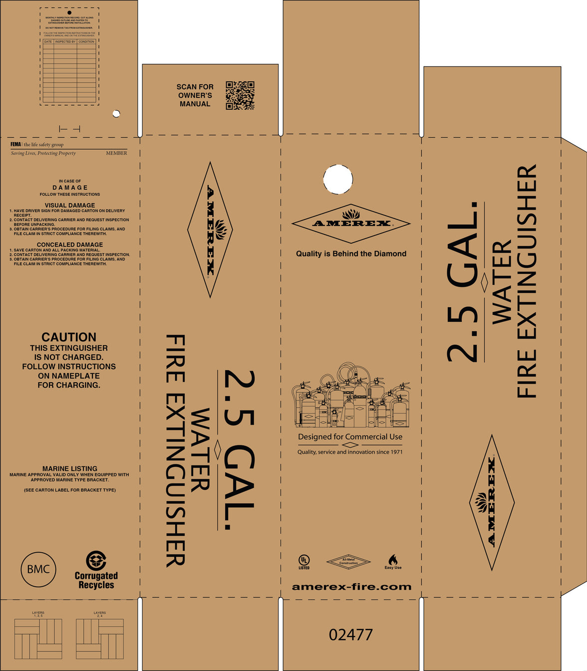 Amerex 02477 single carton for a 2.5 gallon water pressure fire extinguisher
