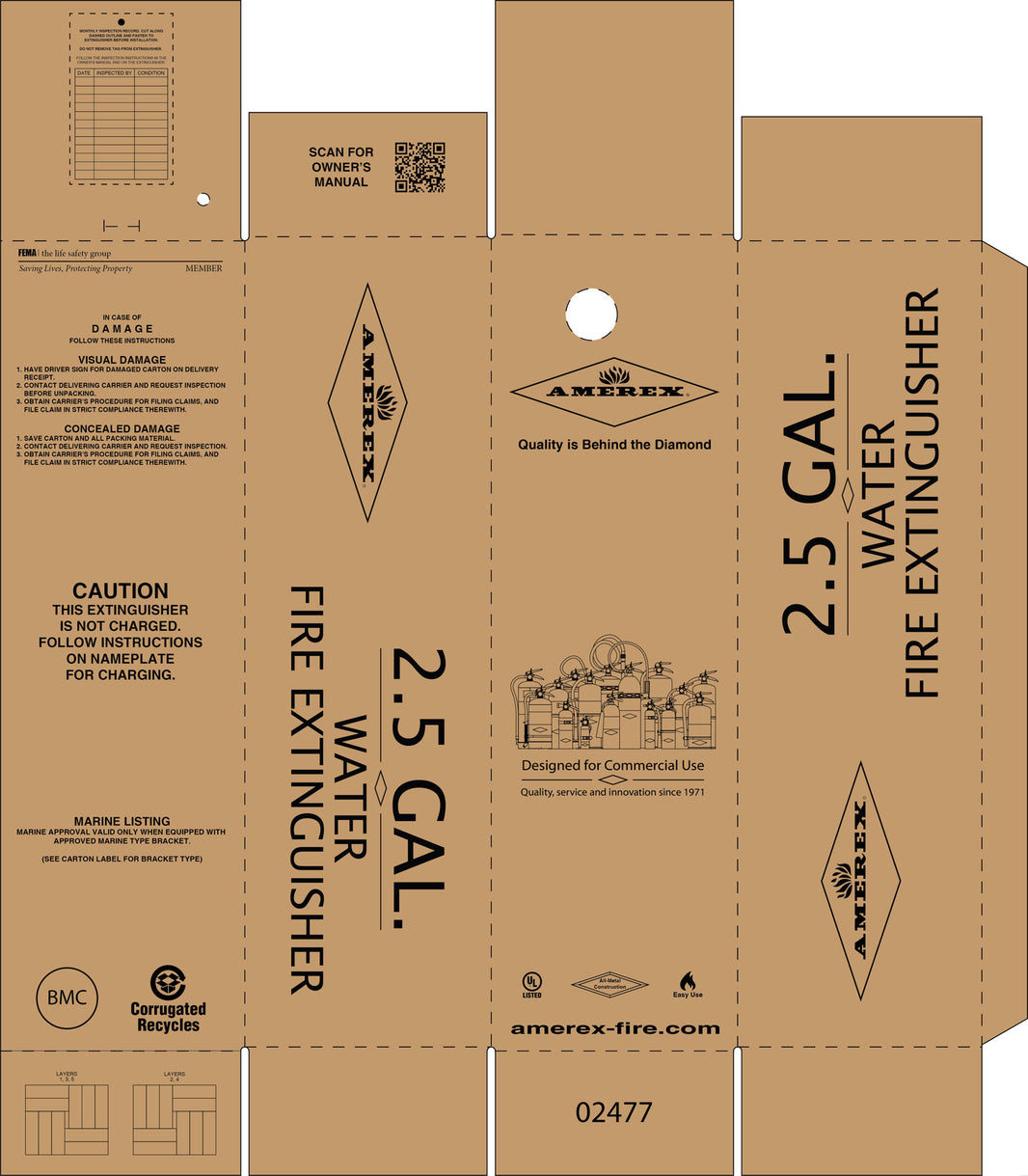 Amerex 02477 single carton for a 2.5 gallon water pressure fire extinguisher