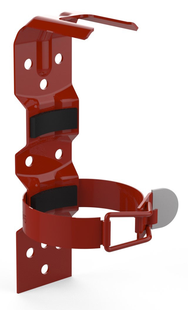 Amerex Model 845 red vehicle bracket, item 05530, for 2.63 in. diameter extinguisher cylinders