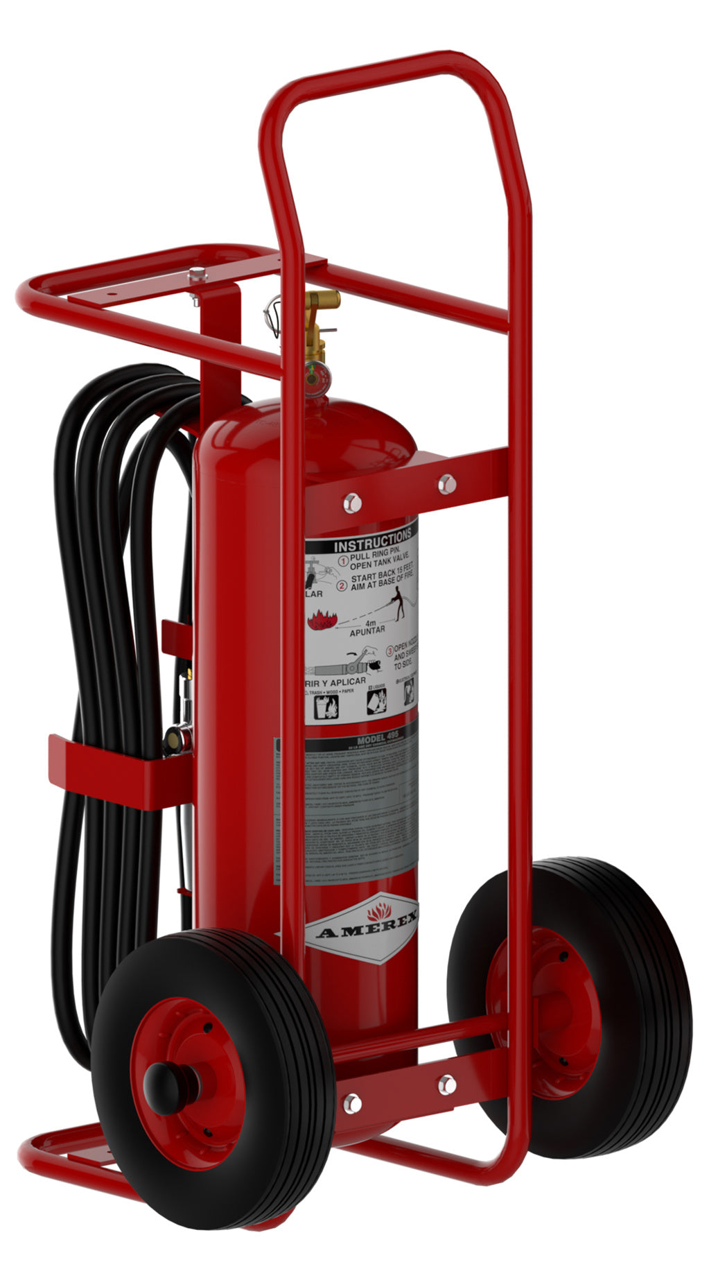 Amerex Model 495 50 lb wheeled ABC dry chemical fire extinguisher with cage type carriage