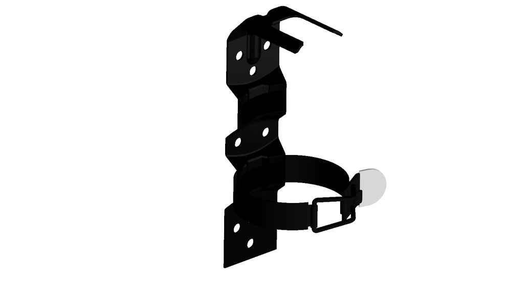 Amerex Model 845B black fire extinguisher bracket, item 05693, for 2.63 in. diameter cylinders