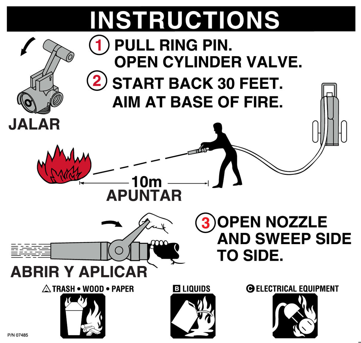 Amerex 07485 pictogram operating label, 150 ABC, for Amerex fire extinguisher models 467 and 470