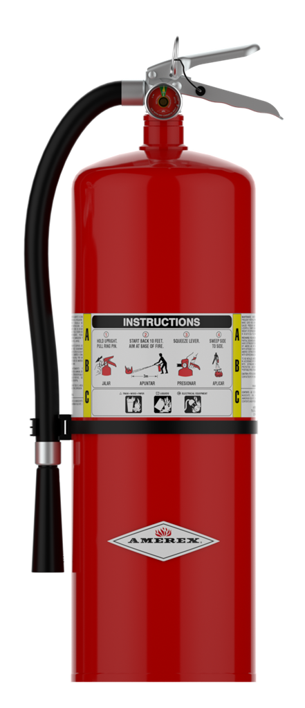 Amerex A411 ABC dry chemical fire extinguisher on white background