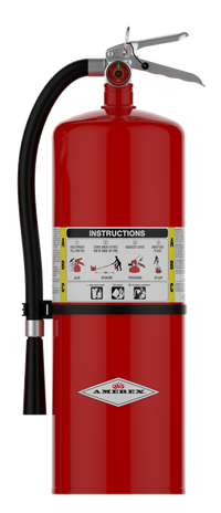 Amerex A411 ABC dry chemical fire extinguisher on white background