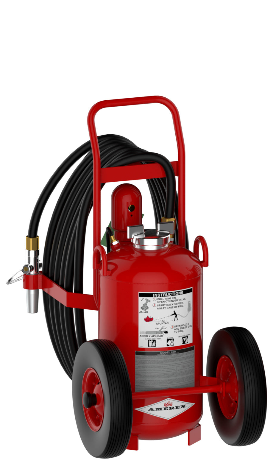 Amerex Model 450 125 lb wheeled ABC dry chemical fire extinguisher on semi-pneumatic tires
