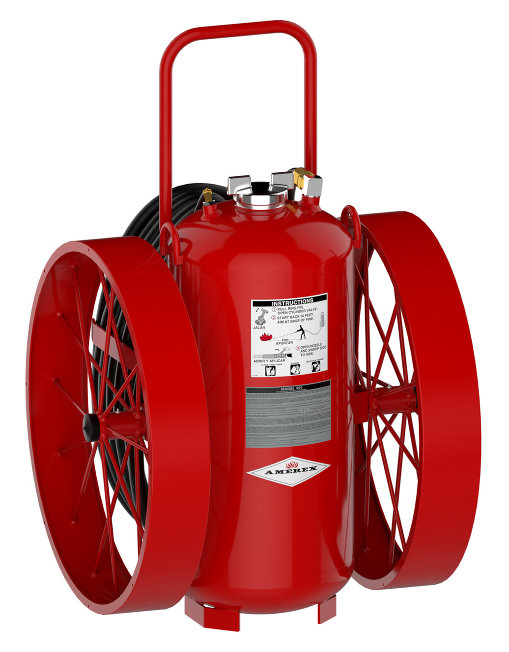 Amerex Model 491 300 lb wheeled ABC dry chemical fire extinguisher with 36 in. steel wheels
