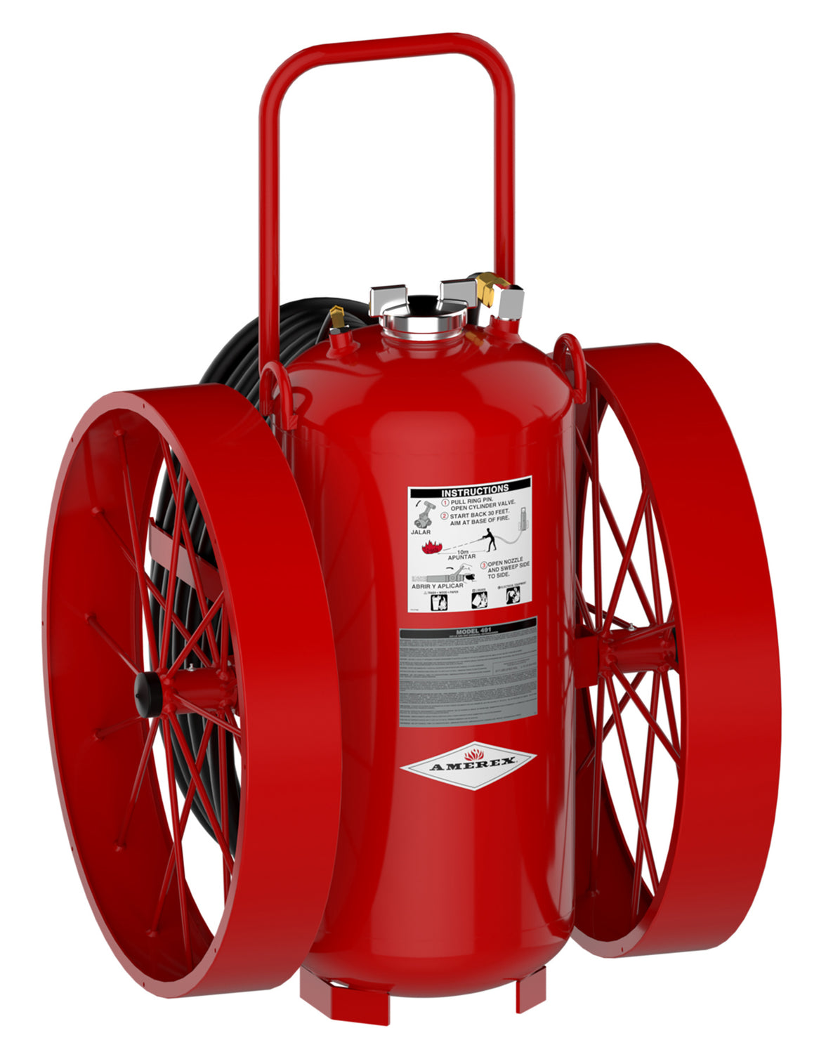 Amerex Model 491 300 lb wheeled ABC dry chemical fire extinguisher with 36 in. steel wheels