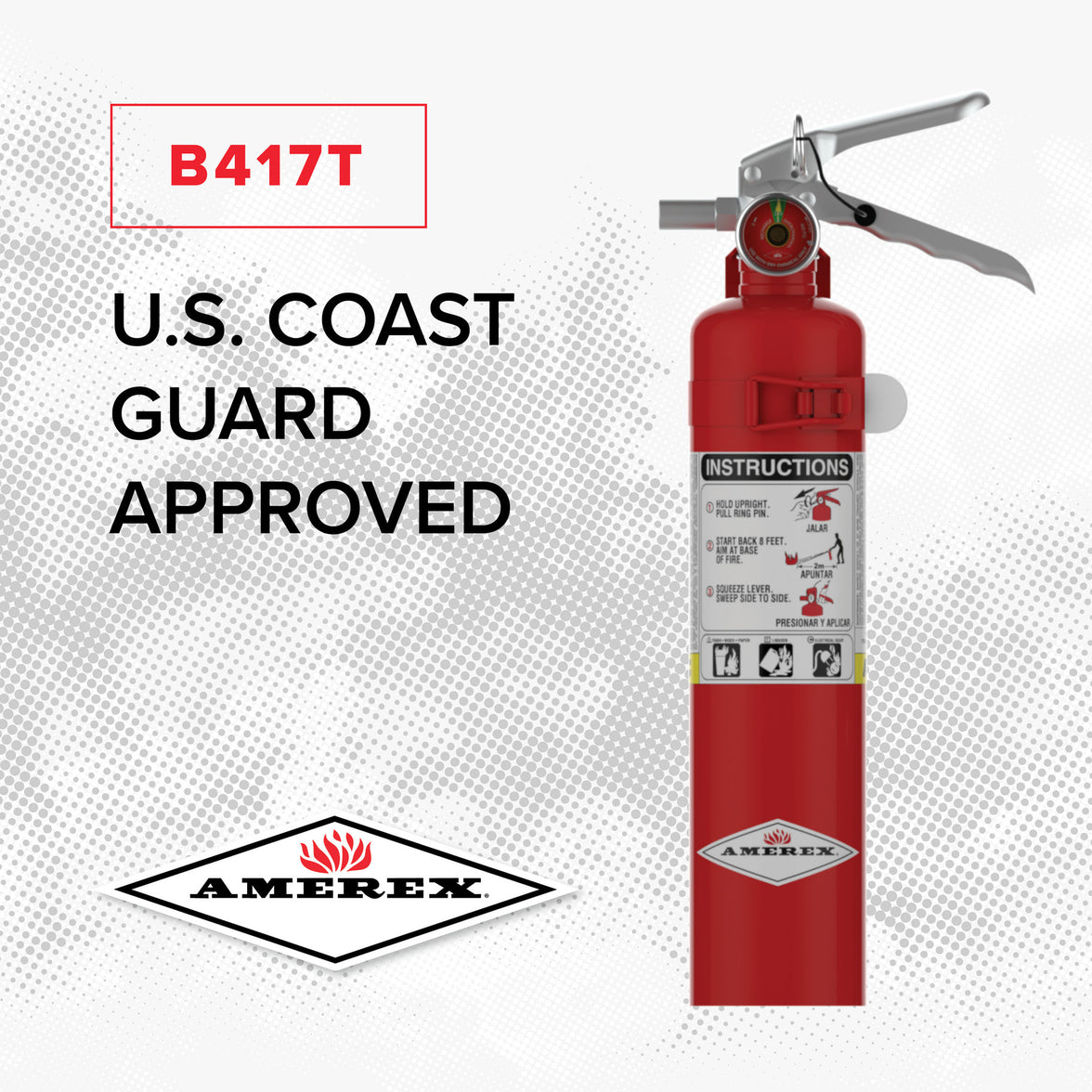 Amerex B417T ABC fire extinguisher, close-up product view