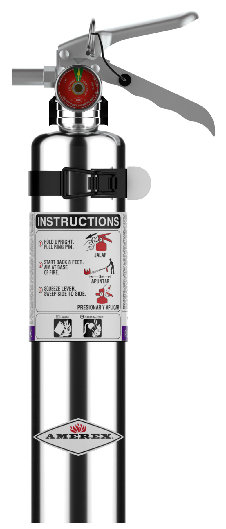 Amerex B410TC 2.5 lb chrome Purple K fire extinguisher with vehicle bracket, item 15256