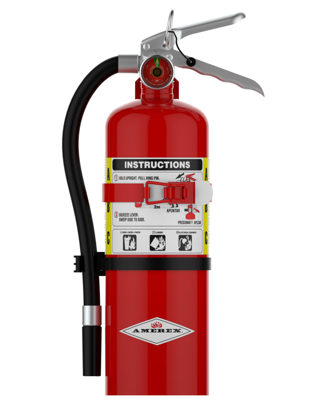 Amerex B402T 5 lb ABC fire extinguisher with vehicle bracket, front view