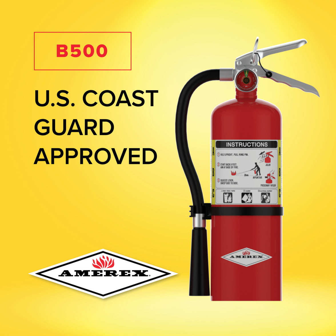Amerex B500 ABC fire extinguisher, close-up product view