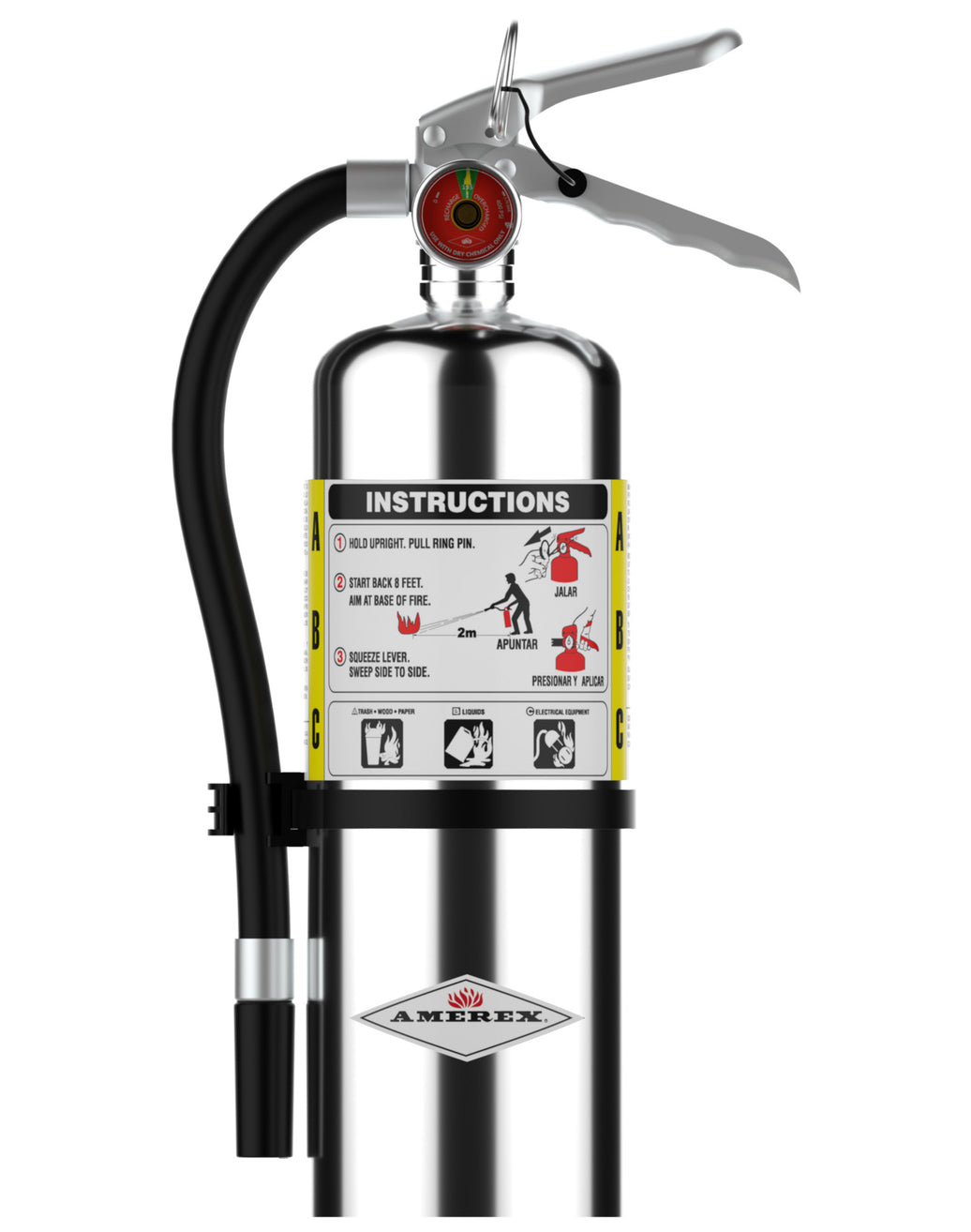 Amerex B402C 5 lb chrome ABC dry chemical fire extinguisher, front view