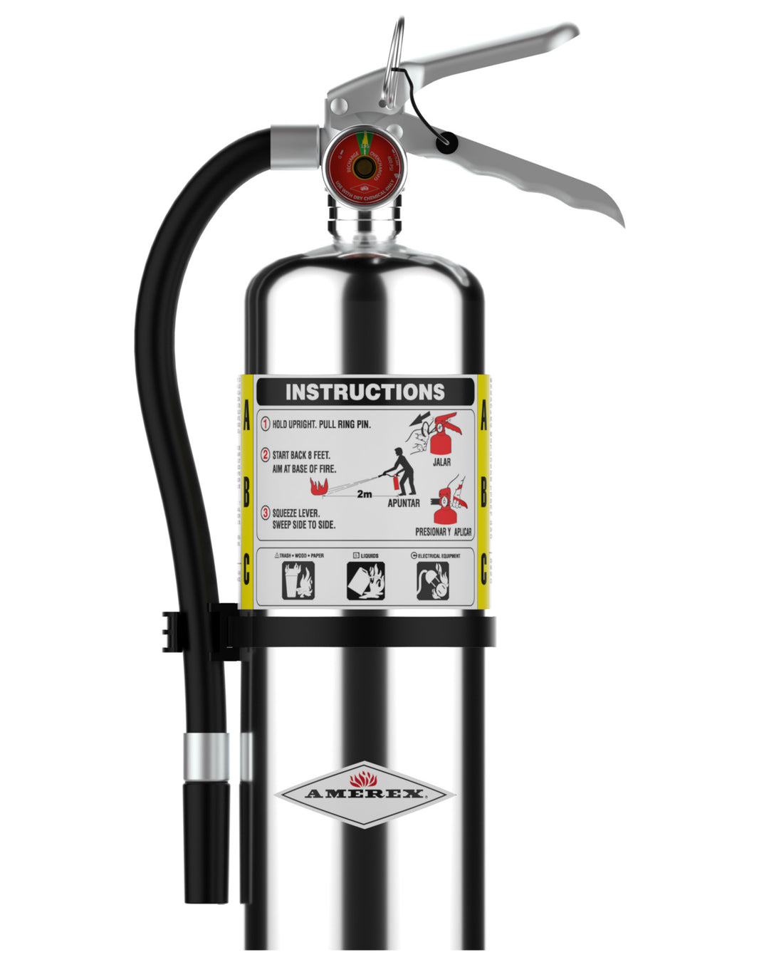 Amerex B402C 5 lb chrome ABC dry chemical fire extinguisher, front view