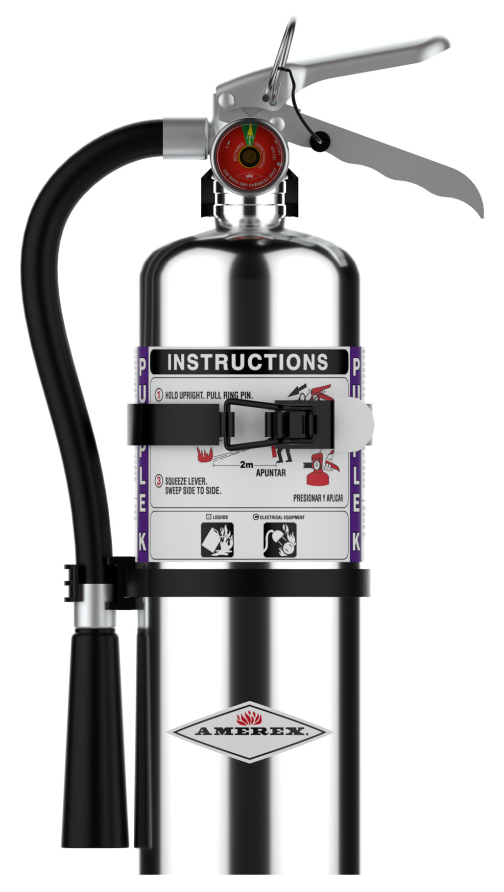 Amerex B479TC chrome 5 lb Purple K fire extinguisher with vehicle bracket included
