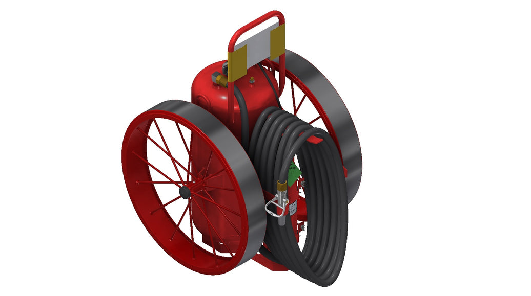Amerex 493R 300 lb wheeled Purple K fire extinguisher with non-sparking rubber tread wheels