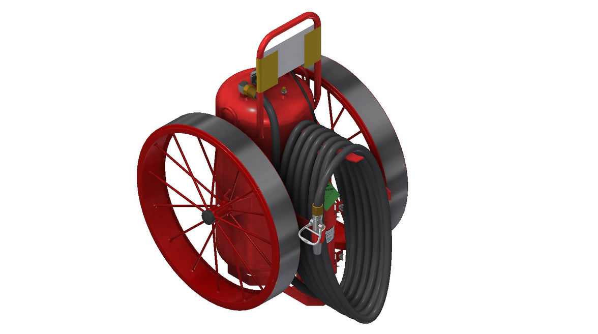 Amerex 493R 300 lb wheeled Purple K fire extinguisher with non-sparking rubber tread wheels
