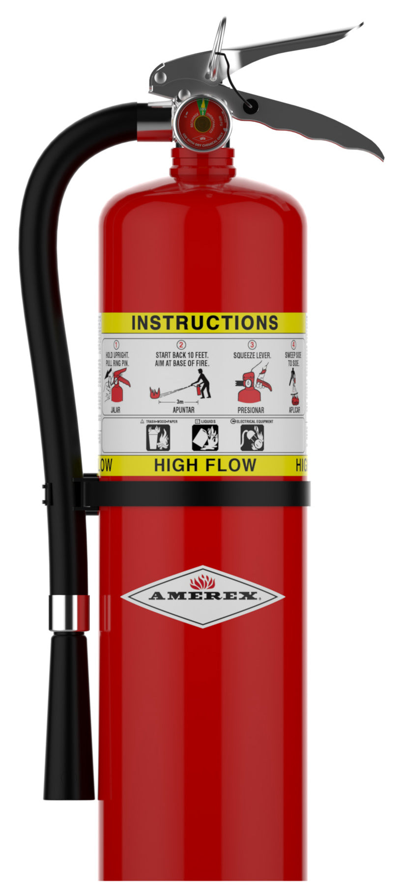 Amerex 720 10 lb high flow ABC dry chemical fire extinguisher with hose and nozzle