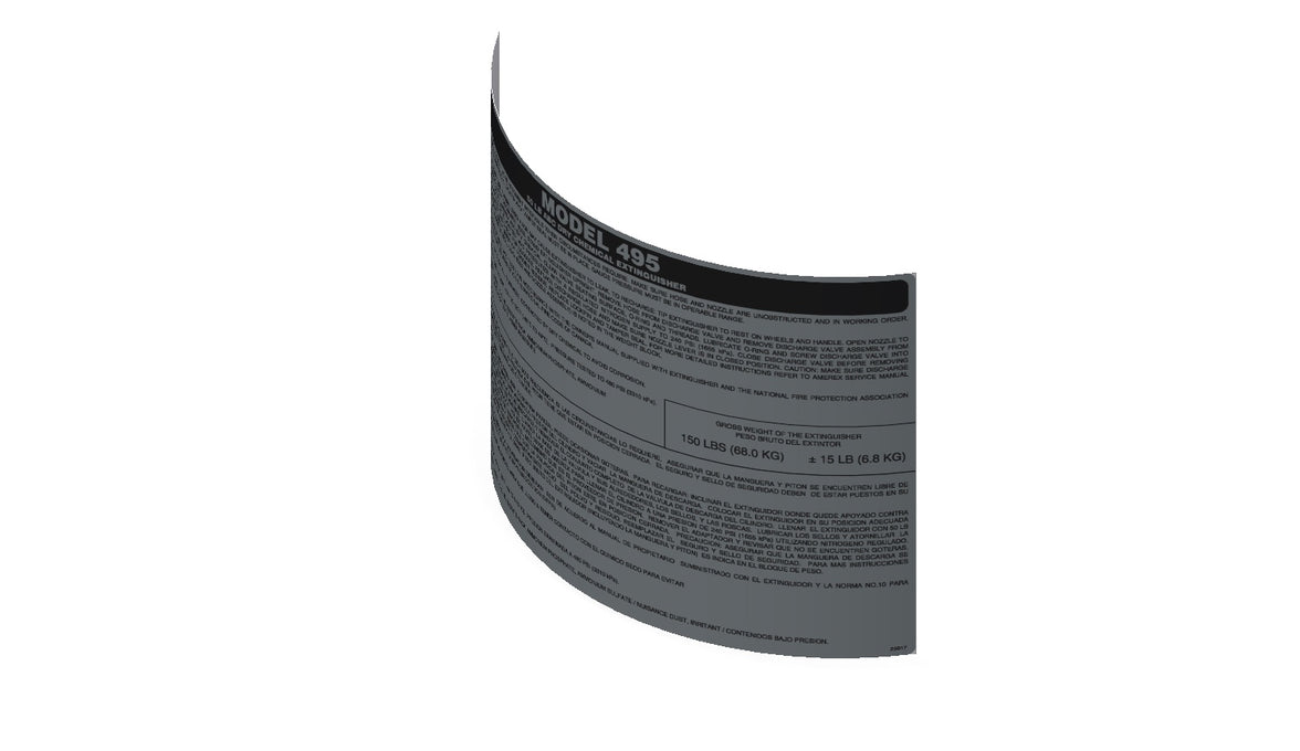Amerex 25017 replacement nameplate decal for the Model 495 50 lb ABC fire extinguisher