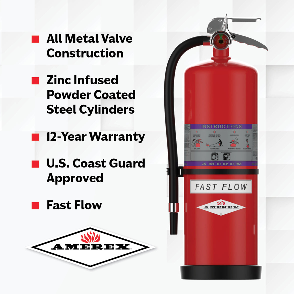Detailed product view of the Amerex 794 20 lb Purple K Fast Flow fire extinguisher, item 26909