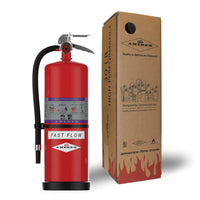 Amerex 794 20 lb Purple K Fast Flow extinguisher pictured with its shipping box, item 26909