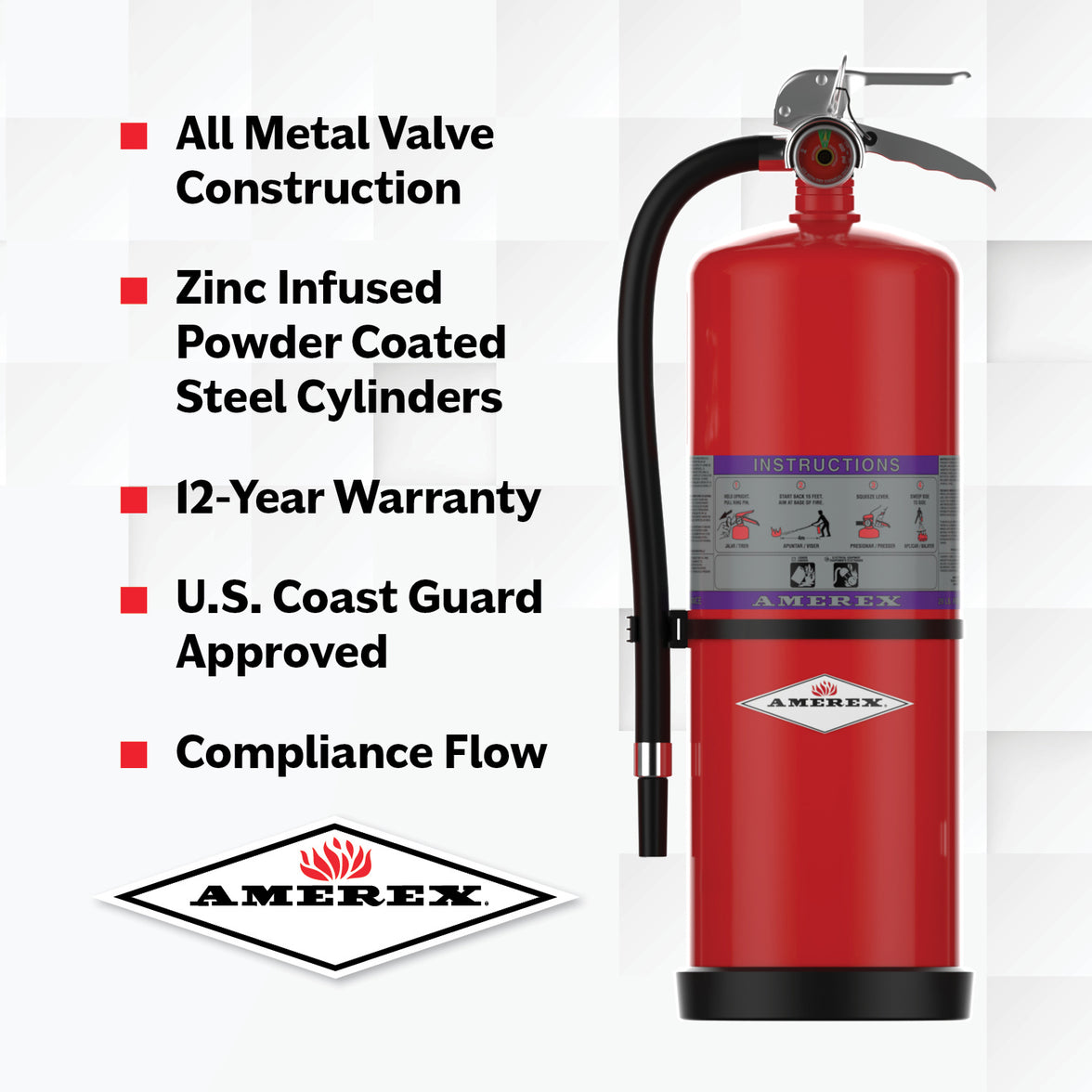 High resolution view of the Amerex 717 20 lb Purple K Compliance Flow fire extinguisher, item 26916
