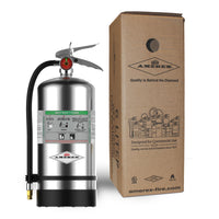 Amerex C260 6 liter Class K wet chemical extinguisher shown with its shipping carton