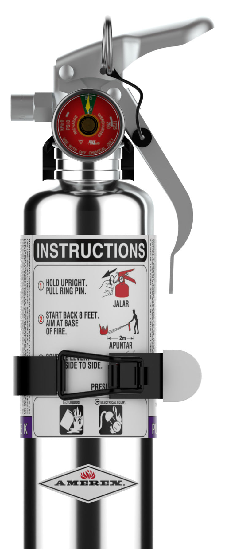 Amerex 376TC 1 lb chrome Purple K fire extinguisher rated 2B:C, item 27653