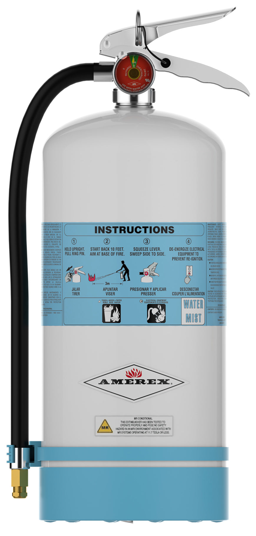 Amerex C270 1.75 gallon water mist fire extinguisher with stainless steel cylinder and misting nozzle