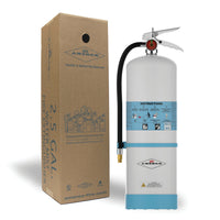 Amerex C272 2.5 gallon water mist fire extinguisher shown with its shipping carton